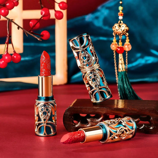 Chinoiserie Carving Lipstick Waterproof Long Lasting Women Velvet Lip Glaze Sexy Women Lip Tint Mud Cosmetics For Gifts